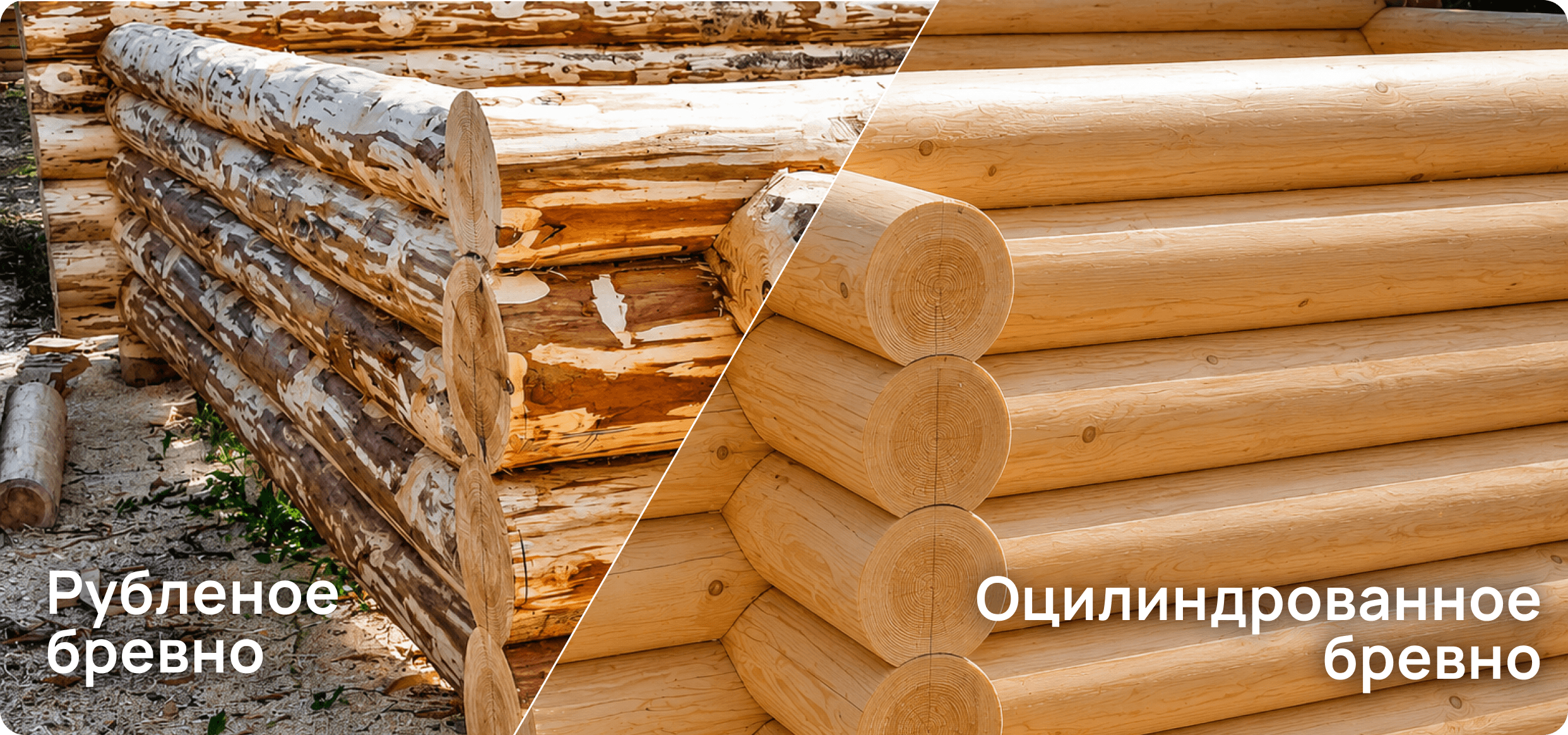 сравнение бревен рубленое и оцилиндрованное